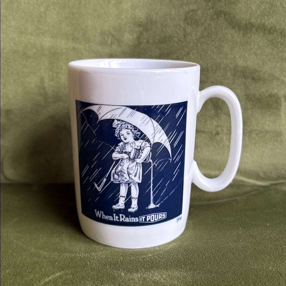 Vintage Morton Salt 1914 Logo When It Rains It Pours Coffee Mug Cup